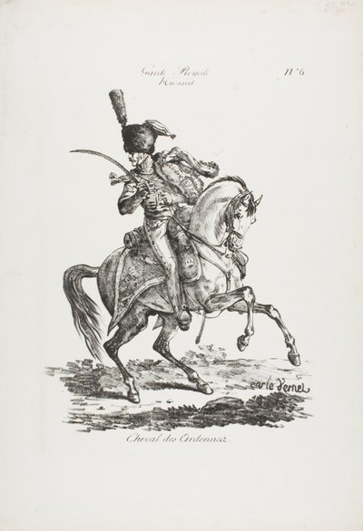 Kraliyet Muhafızları, Atlı Hussard ve At No. 6 by Carle Vernet
