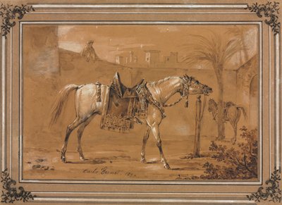 Avluda Eyerli Arap Atı, 1820. by Carle Vernet