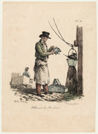 #39;Les Cris de Paris#39;teki lamba yakıcısı by Carle Vernet