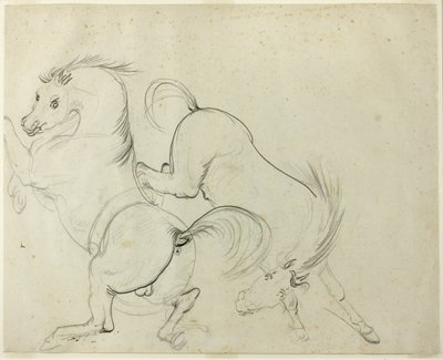 Cavorting İki At (rekto); Tekme Atın Üzerindeki Adam (verso) by Carle Vernet