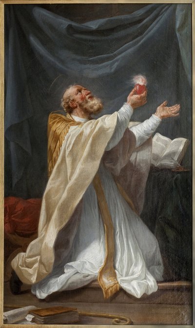 Aziz Augustine ecstasy içinde kalbi tutuşturur. Charles Andre Van Loo tarafından yapılan resim, aynı Carle Vanloo (1705-1765), tuval üzerine yağlı boya, yaklaşık 1750, Fransız sanatı. Angers