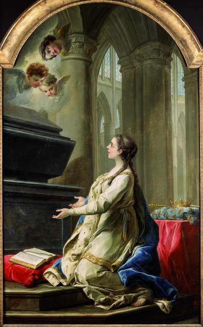 Aziz Clotilde, Aziz Martin'in mezarı başında dua ederken, 1753. by Carle van Loo