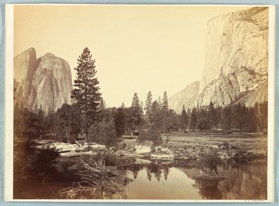 Vadiden aşağı, El Capitan ve Katedral Kayaları by Carleton E. Watkins