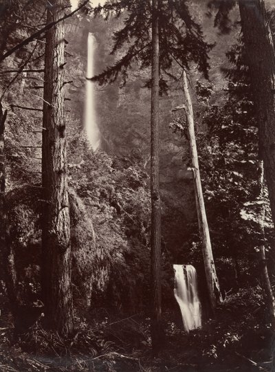 Multnomah Falls, Oregon, 1867, daha sonra basıldı. by Carleton Emmons Watkins