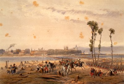 1859'da Vercelli'de Sesia'yı geçen Fransızlar, Carlo Bossoli (1815-1884), gravür. İkinci Bağımsızlık Savaşı, İtalya by Carlo Bossoli