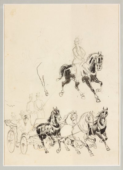 Araba ve Atlara Hazırlık Çalışması (kağıt üzerine Hint mürekkebi ve karakalem) by Carlo Casaltoli