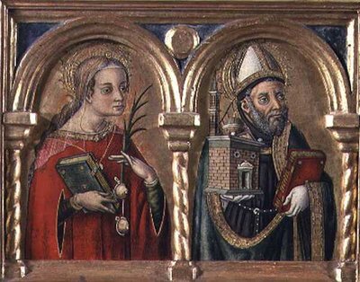 Aziz Agatha ve Aziz Augustine (predella paneli) (57606 detayı) by Carlo Crivelli