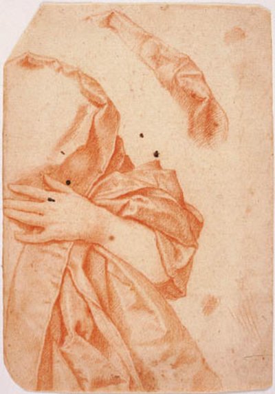 Yarım kadın figürünün sol yarısı için perdelik çalışması ve boynundaki perdenin tekrarı by Carlo Dolci