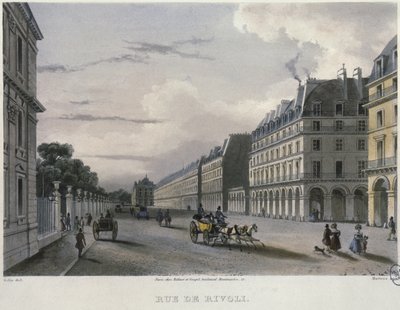 Rue de Rivol, Frederic Martens (1809-75) 1832 (renkli gravür) tarafından oyulmuş by Carlo Gilio