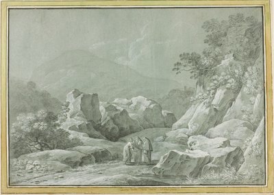 Vahşi Doğada Bir Kadına ve Çocuğa Su Veren İki Keşiş by Carlo Labruzzi