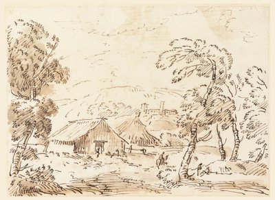 Çizim, Dağlık Kırsalda Bir Köylü Konutu ve Kale, 1762-1786 by Carlo Marchionni