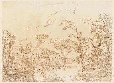 Çizim, Dağlık Bölgede Dere Kenarında Bir Köy, 1770-86 by Carlo Marchionni