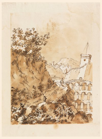 Çizim, Dağ Kasabası ile Manzara, 1760-80 by Carlo Marchionni