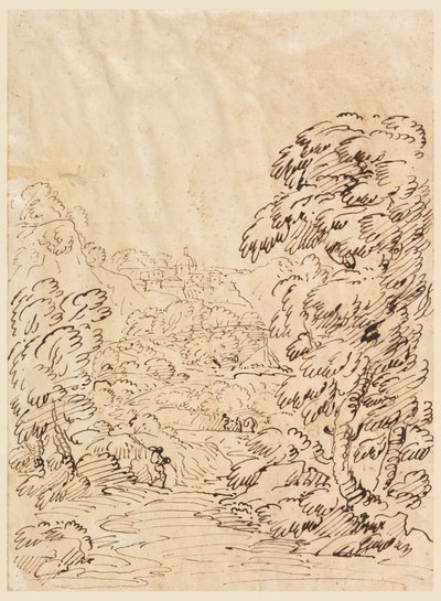 Çizim, Dağlık Bir Kasabaya Giden Yol, 1750-86 by Carlo Marchionni