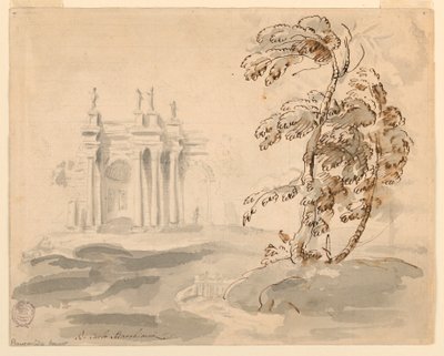 Çizim, Manzarada Ağaç ve Bina, 1756-78 by Carlo Marchionni