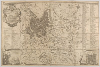 Sol altta Pantheon ve zafer takı alt kulesi manzaralı antik Roma planı..., 1748 by Carlo Nolli