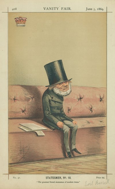 Earl of Russell, Modern zamanların en büyük liberal devlet adamları, 5 Haziran 1869, Vanity Fair karikatürü by Carlo Pellegrini