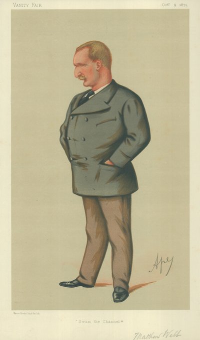 Bay Matthew Webb, Kanalı Swam, 9 Ekim 1875, Vanity Fair çizgi filmi by Carlo Pellegrini