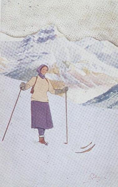Engelberg, İsviçre Yamaçlarında Kayakçı (renkli taş) by Carlo Pellegrini