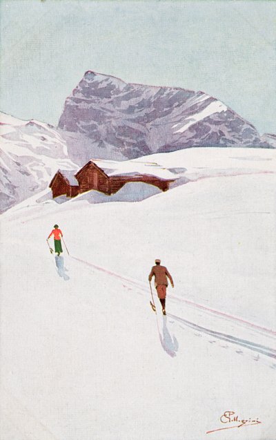 Engelberg, İsviçre yakınlarındaki Dağlarda Yürüyüş (renkli taş) by Carlo Pellegrini