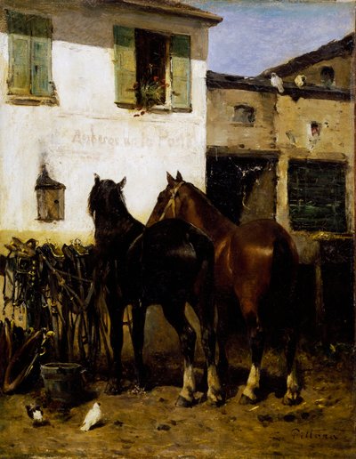 Post-atlar, Carlo Pittara (1836-1891), tuval üzerine yağlı boya, 41x32 cm, İtalya by Carlo Pittara