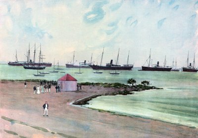 Captured Spanish Vessels at Anchor in Man-of-War Harbor, Key West.--View from the Esplanade near the United States Army Barracks by Carlton Theodore Chapman