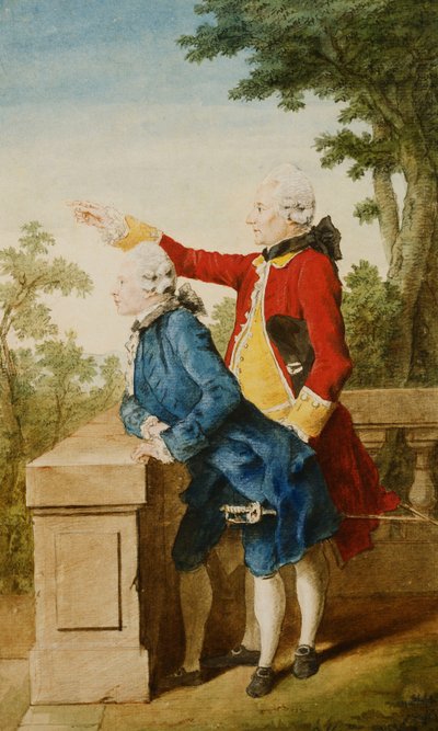 Saxe-Gotha Prensi, Öğretmeni Baron d"Hel...on a Terrace ile, 1768 by Carmontelle