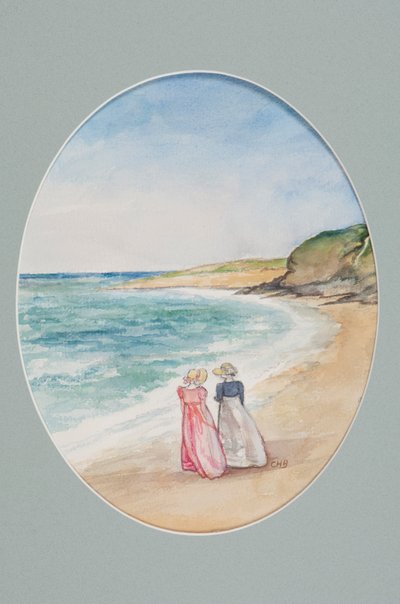 Anne ve Henrietta denize doğru yürüyüş, 2006 (kağıt üzerinde wc) by Caroline Hervey Bathurst