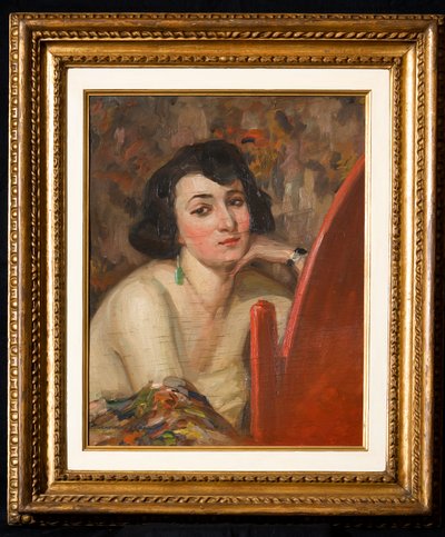 Aynadaki Kadın (kontrplak üzerine yağ) by Casimiro Jodi
