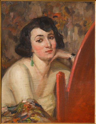 Aynadaki Kadın (kontrplak üzerine yağ) by Casimiro Jodi
