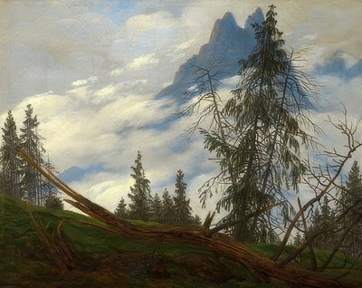 Hareketli bulutlu dağ zirveleri. 1835 civarında by Caspar David Friedrich