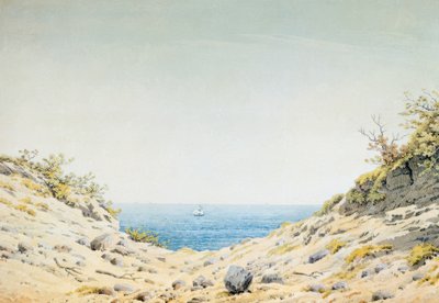 Denize doğru bir çöküntüden görüntüleyin by Caspar David Friedrich
