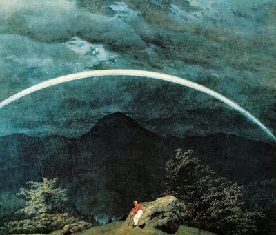 Caspar David Friedrich (1774-1840) tarafından gökkuşağı ile dağ manzarasının detayı by Caspar David Friedrich