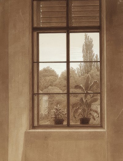 Park manzaralı pencere. 1837 civarında (?) by Caspar David Friedrich