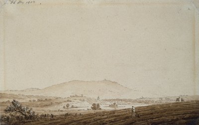 Jeschken Dağı manzaralı Bohemya manzarası, 1803 (kağıt üzerinde kalem ve mürekkep yıkama) by Caspar David Friedrich