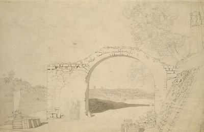 Kemerli Nehir Manzarası (bitmemiş) (kağıt üzerine kurşun kalem, tükenmez kalem ve wc) by Caspar David Friedrich