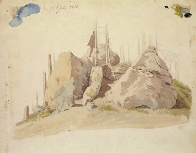 Rock and Tree: bitmemiş çalışma, 12 Temmuz 1810 (kağıt üzerinde wc ve kalem) by Caspar David Friedrich