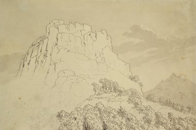Önünde Wooded Hill olan Rocky Hilltop (kağıt üzerinde kurşun kalem, tükenmez kalem ve wc yıkama) by Caspar David Friedrich