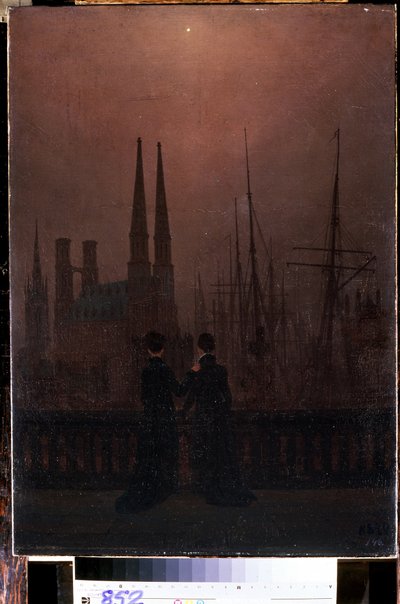 ""Limanda veya Kızkardeşlerde Akşam"" (Limanda Bir Gece (Kızkardeşler)) Caspar David Friedrich (1774-1840) tarafından Tablo 1818-1820 Boyut 74x52 cm Hermitage Müzesi, Sankt Petersburg by Caspar David Friedrich