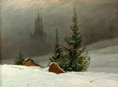 Kilise ile kış manzarası by Caspar David Friedrich