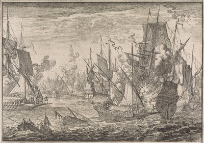 Türk savaş gemileri ile Malta Şövalyelerinin kadırgaları arasındaki deniz savaşı, 1644 by Caspar Luyken (attributed to)