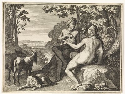 Adem ve Havva cennette hayvanlarla çevrili by Caspar Luyken