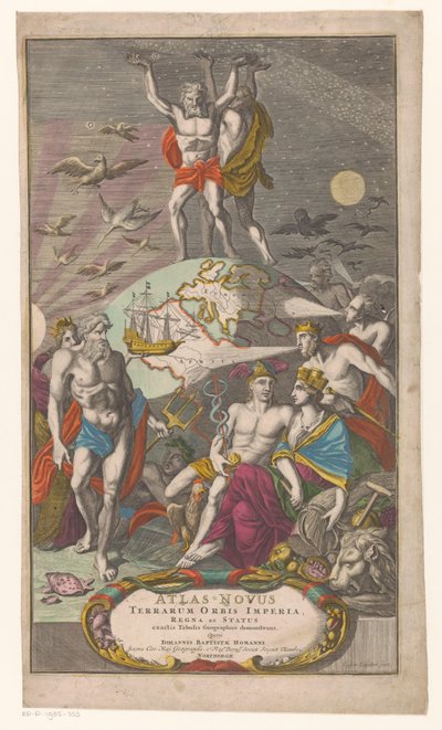 Atlas ve Herkül dragen sterrenhemel Başlık sayfası: Johann Baptist Homan, Yeni Bir Dünya Atlası by Caspar Luyken