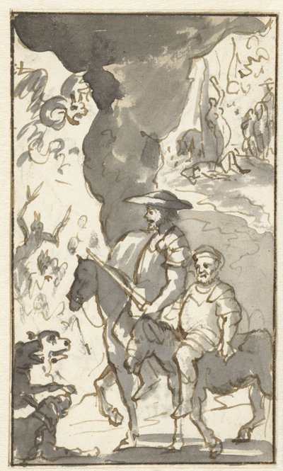 Don Kişot ve Sancho Panza, takdire şayan Don Kişot'un beşinci bölümü için bir demirhanenin önünden geçiyor (...) (dizi adı) by Caspar Luyken