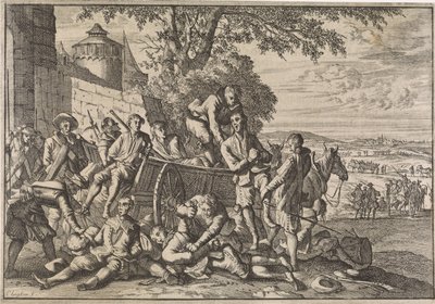İspanyol askerleri arabalara yüklenip götürülüyor, 1641 by Caspar Luyken