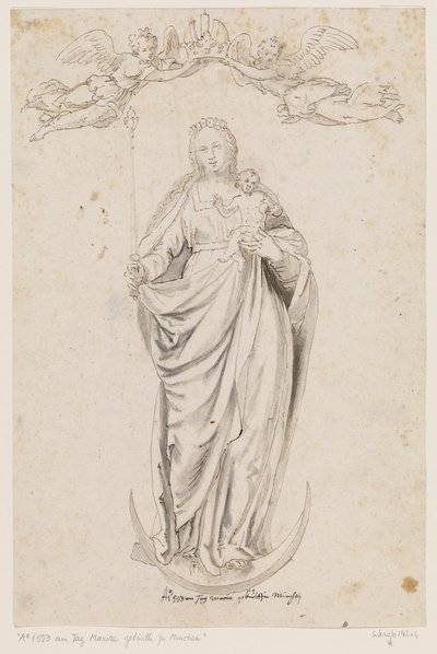 Ay mührü üzerinde duran çocukla Mary by Caspar Menneler