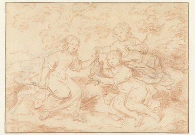Bir manzara içinde üç çocuk by Caspar Netscher (possibly)