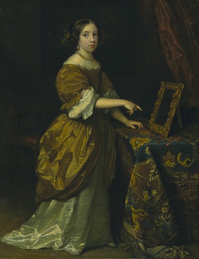 Aynanın Önünde Duran Kız by Caspar Netscher