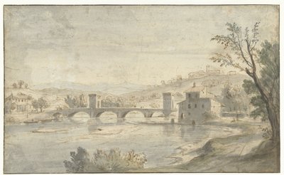 Bir Köprü ile İtalyan Nehir Manzarası by Caspar van Wittel