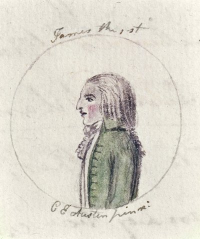 James I, c.1790 (kağıt üzerinde kalem & mürekkep ve wc) by Cassandra Austen